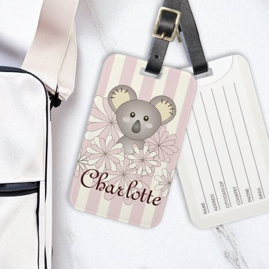 Pastel Roze Schattige Baby Koala Meisje Kinder Bagagelabel