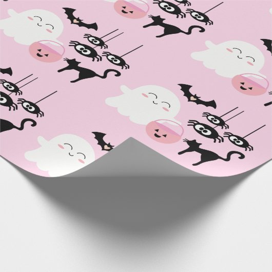 Pastel Roze Schattige Spook en Spinnen Halloween Cadeaupapier (Hoek)