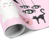 Pastel Roze Schattige Spook en Spinnen Halloween Cadeaupapier (Rol Hoek)