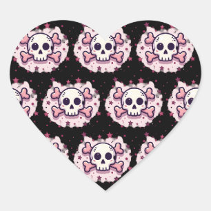 Pastel Roze Schedel en Kruisbeenderen Hart Sticker