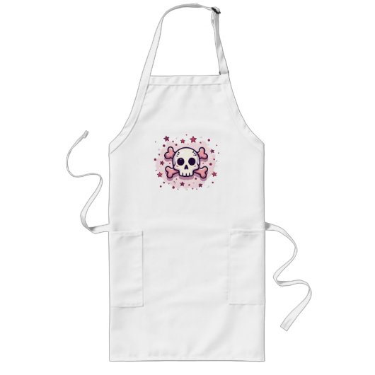 Pastel Roze Schedel en Kruisbeenderen Lang Schort (Voorkant)