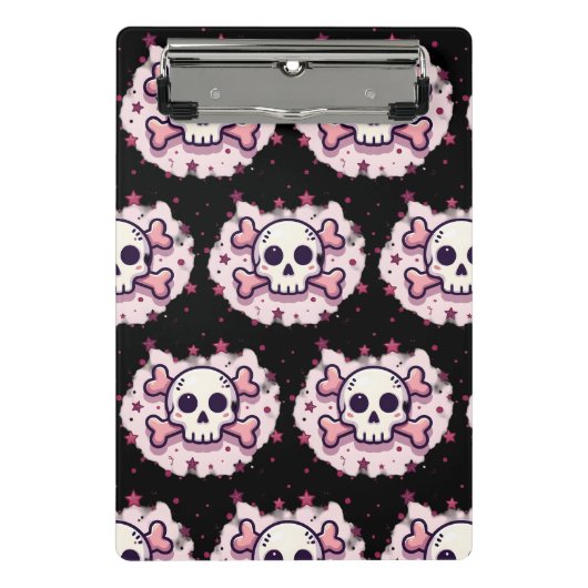 Pastel Roze Schedel en Kruisbeenderen Mini Klembord (Voorkant)