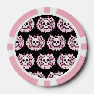 Pastel Roze Schedel en Kruisbeenderen Poker Chips