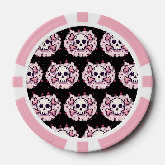 Pastel Roze Schedel en Kruisbeenderen Poker Chips (Voorkant)