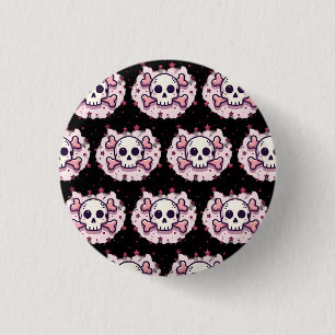 Pastel Roze Schedel en Kruisbeenderen Ronde Button 3,2 Cm