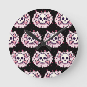 Pastel Roze Schedel en Kruisbeenderen Ronde Klok