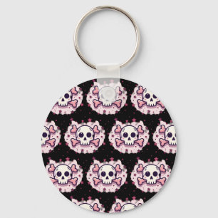 Pastel Roze Schedel en Kruisbeenderen Sleutelhanger