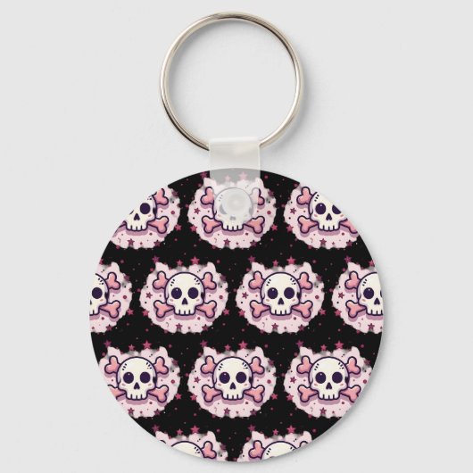 Pastel Roze Schedel en Kruisbeenderen Sleutelhanger (Voorkant)