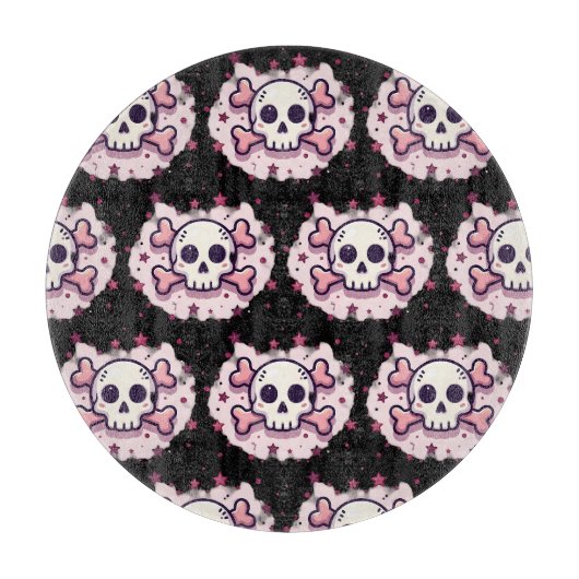 Pastel Roze Schedel en Kruisbeenderen Snijplank (Voorkant)
