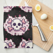 Pastel Roze Schedel en Kruisbeenderen Theedoek (Quarter Fold)