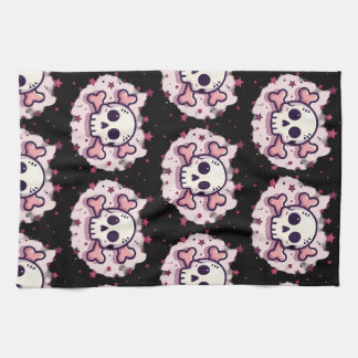 Pastel Roze Schedel en Kruisbeenderen Theedoek