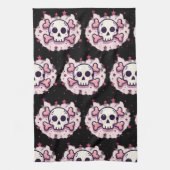 Pastel Roze Schedel en Kruisbeenderen Theedoek (Verticaal)