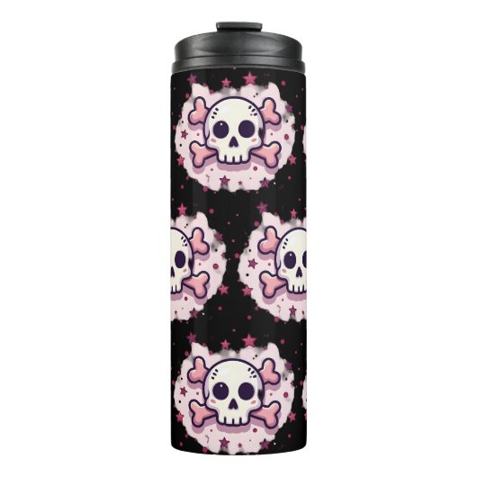 Pastel Roze Schedel en Kruisbeenderen Thermosbeker (Voorkant)