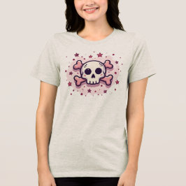 Pastel Roze Schedel en Kruisbeenderen Tri-Blend Shirt