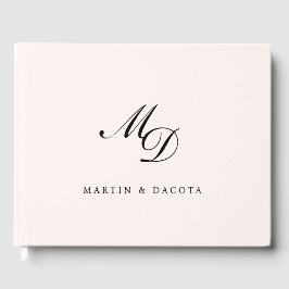 Pastel Roze Script Initiaal Monogram Bruiloft Gastenboek