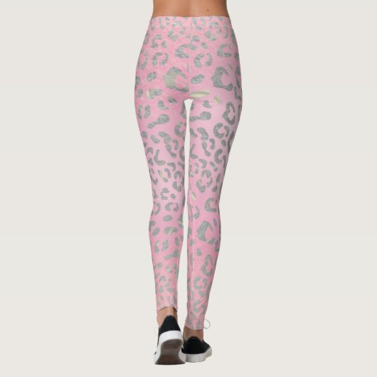 Pastel Roze Silver Leopard Print Leggings (Achterkant)