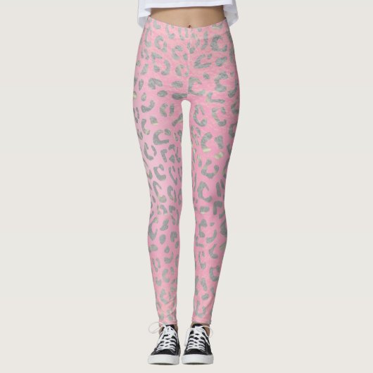 Pastel Roze Silver Leopard Print Leggings (Voorkant)
