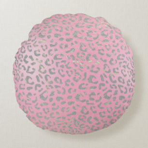 Pastel Roze Silver Leopard Print Rond Kussen