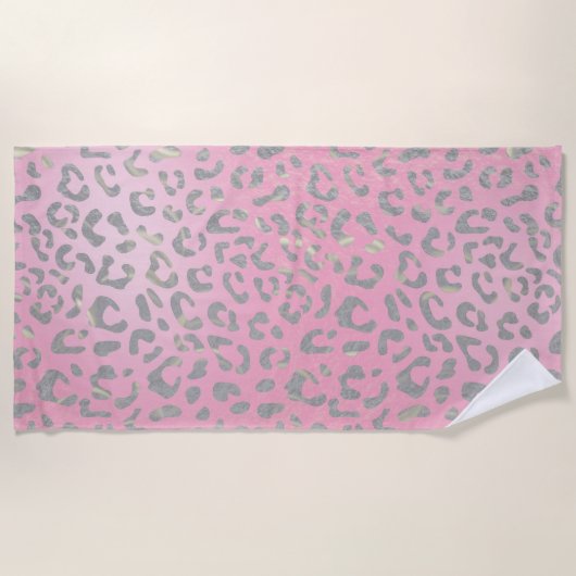 Pastel Roze Silver Leopard Print Strandlaken (Voorkant)