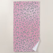 Pastel Roze Silver Leopard Print Strandlaken (Voorkant)