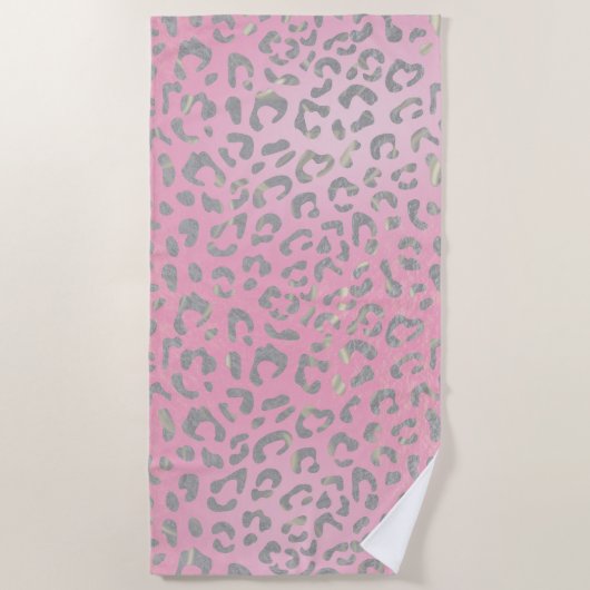 Pastel Roze Silver Leopard Print Strandlaken (Voorkant)