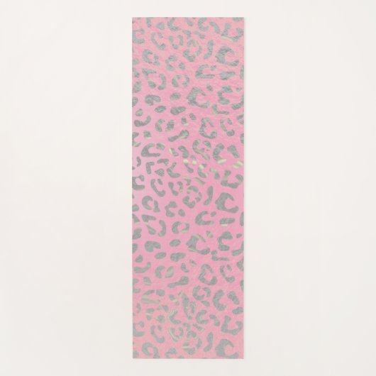 Pastel Roze Silver Leopard Print Yogamat (Voorkant)