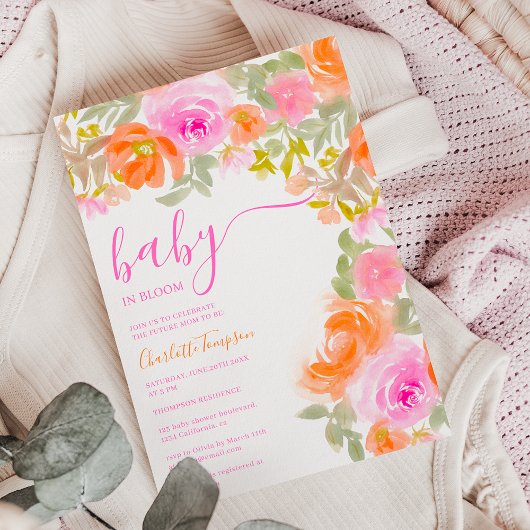  pastel roze sinaasappel bloesem bloemenbaby showe kaart