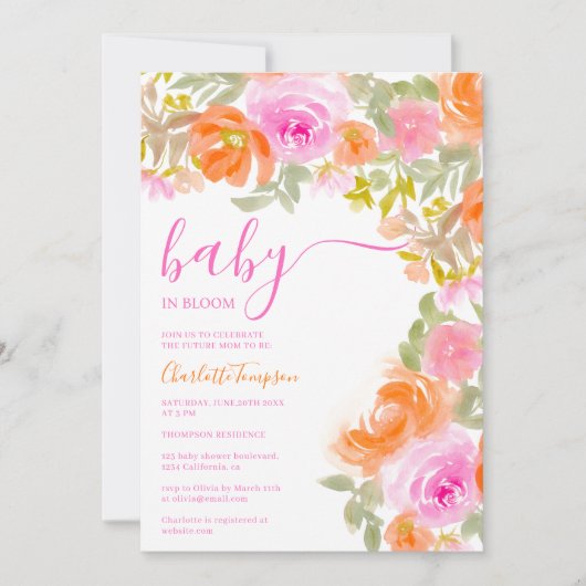  pastel roze sinaasappel bloesem bloemenbaby showe kaart (Voorkant)