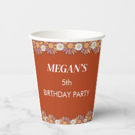Pastel Roze & Sinaasappel Daisy bloemenpatroon Papieren Bekers