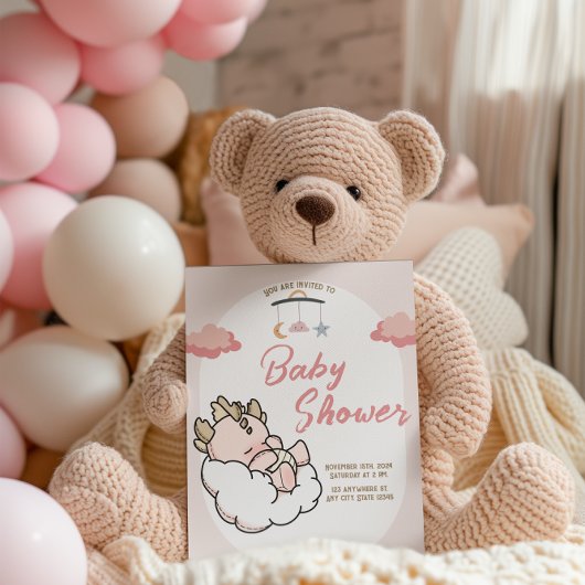 Pastel Roze Slaapwolk Baby Dragon Verjaardag Kaart