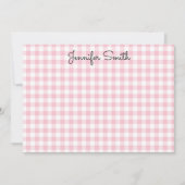 Pastel Roze Small Gingham Whimsical Calligrafie Notitiekaartje (Voorkant)