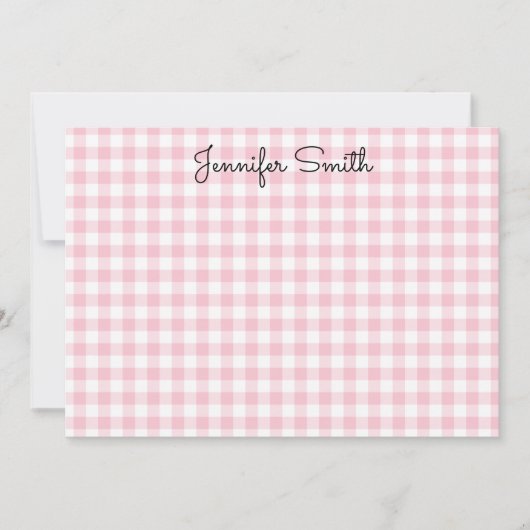 Pastel Roze Small Gingham Whimsical Calligrafie Notitiekaartje (Voorkant)
