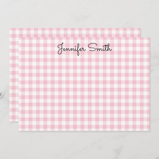 Pastel Roze Small Gingham Whimsical Calligrafie Notitiekaartje (Voorkant / Achterkant)