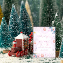 Pastel Roze Sneeuwvlok Bloemige Winter Baby Shower