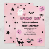 Pastel Roze Spooky Een 1e Verjaardagsfeestje Kaart (Voorkant / Achterkant)