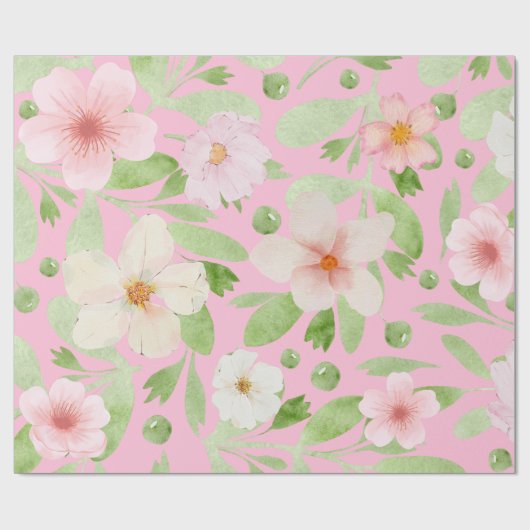 Pastel Roze Spring Bloemen Patroon Cadeaupapier (Vlak)