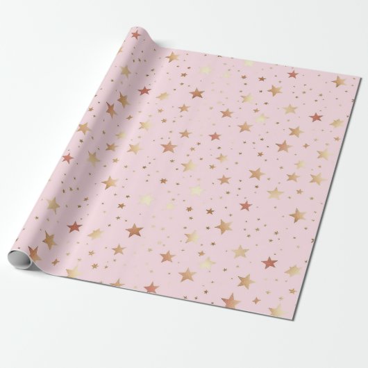 Pastel Roze Sterrenpatroon Cadeaupapier (Uitgerold)