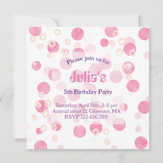 Pastel roze stippen Birthday Party Invitation Kaart (Voorkant)