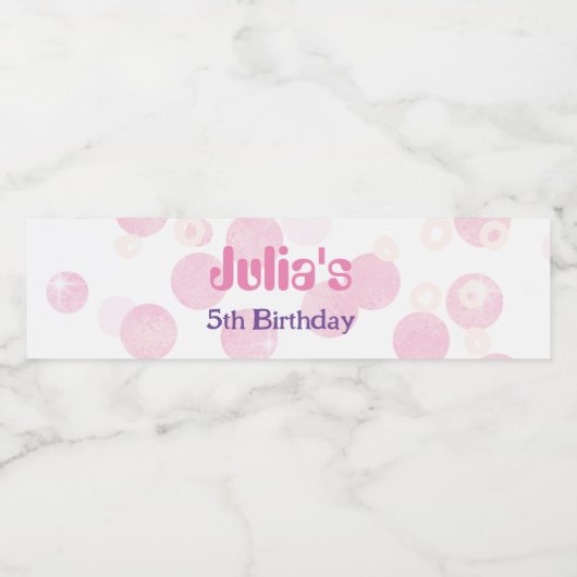 Pastel roze stippen Birthday Waterfles Etiket (Enkel label)