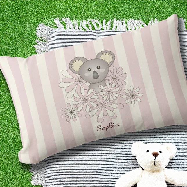 Pastel Roze Streep Baby Koala Beer Kinder Meisje Buitenkussen (Creator heeft geüpload)