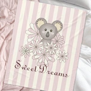 Pastel Roze Streep Schattig Baby Koala Meisjes Kin Fleece Deken