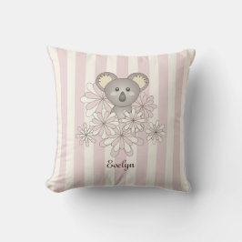 Pastel Roze Streep Schattige Baby Koala Beer Meisj Buitenkussen