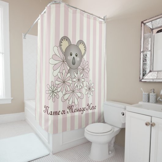 Pastel Roze Streep Schattige Baby Koala Kinder Mei Douchegordijn (In situ)