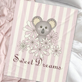 Pastel Roze Streep Schattige Baby Koala Meisjes Ki Fleece Deken