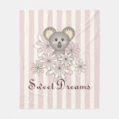 Pastel Roze Streep Schattige Baby Koala Meisjes Ki Fleece Deken (Voorkant)