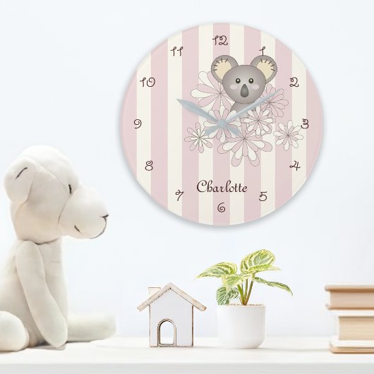 Pastel Roze Streep Schattige Koala Kwekerij / Kind Grote Klok