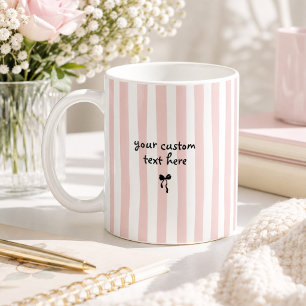 Pastel Roze Strepen Aangepaste Tekst Coquette Stri Koffiemok
