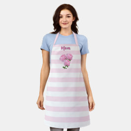 Pastel Roze Strepen met Roze Rozen "Moeder"  Schort