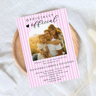 Pastel Roze Strepen Officiële Adoptiedag Feestje Kaart
