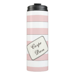 Pastel roze strepen op elke kleur tekst thermosbeker